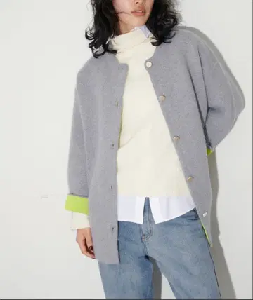 LARUTA 폭스 혼방 W 페이스 니트 코트