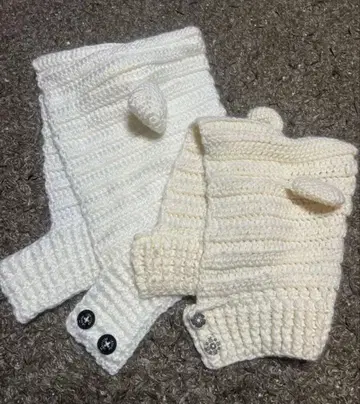 핸드메이드 키즈 성인 화이트 니트 귀달이 모자 모녀 코디 미사용 새상품