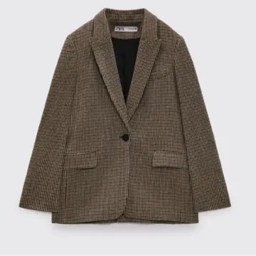 택 포함 새상품 ZARA 울 블렌드 블레이저 엘보 패치 하운드투스