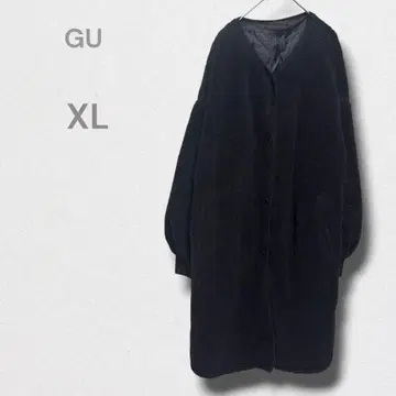 지유 보아 노카라 코트 V넥 두꺼운 원단 모코모코 롱 기장 XL