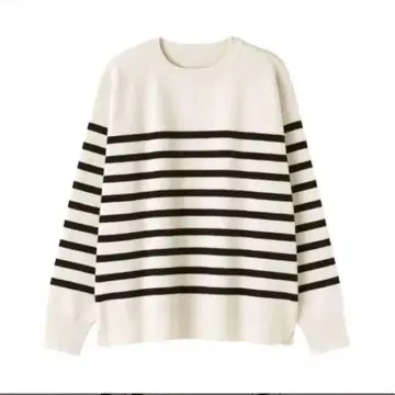 여성 워셔블 밀라노 리브 크루넥 스웨터 화이트 보더