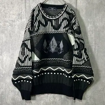 매우 멋진 빈티지 자수 3D 니트 블랙 스웨터