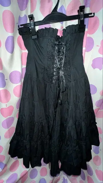 블랙 레이스업 프릴 원피스 고스로리 코르셋