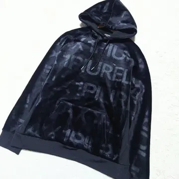 [레어] 우노피우노우과레토레 벨로아 후드티 올 로고 무늬 XXL 블랙