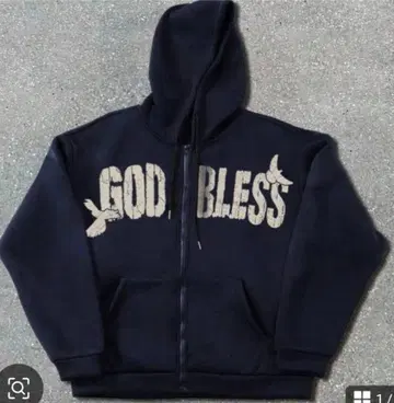 GOD BLESS 풀 집업 후드티 네이비