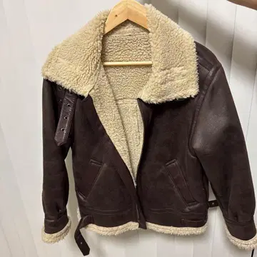 브라운 가죽 시어링 무스탕 코트