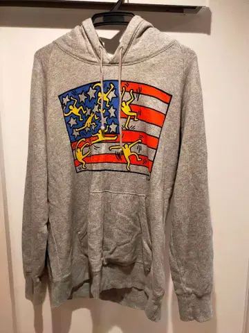 유니클로 콜라보 Keith Haring 미국 국기 후드티 XL 그레이