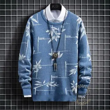 남성용 거의 미사용 디자인 니트 스웨터 크루넥 긴팔