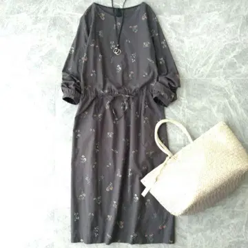 449 휴먼 우먼 꽃무늬 플라워 롱 원피스 브라운 긴팔