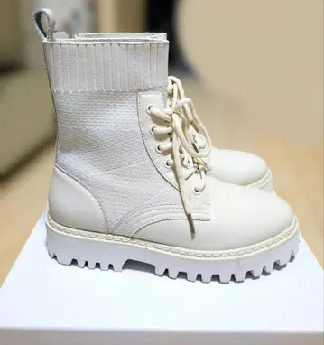 nouer 화이트 레이스업 부츠 니트 부츠 38