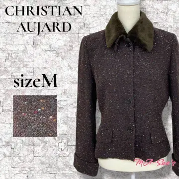 CHRISTIAN AUJARD 트위드 조 자켓 퍼 넥 M 상당