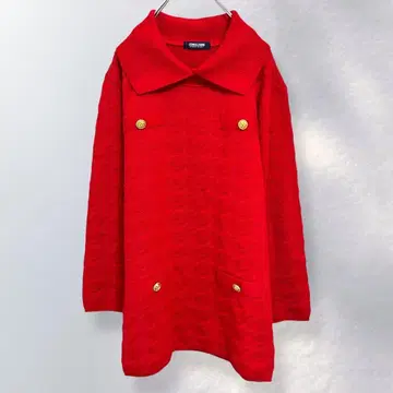 콘세치오네 울 혼방 니트 튜닉 골드 버튼 올 패턴 귀여운 M [ a968