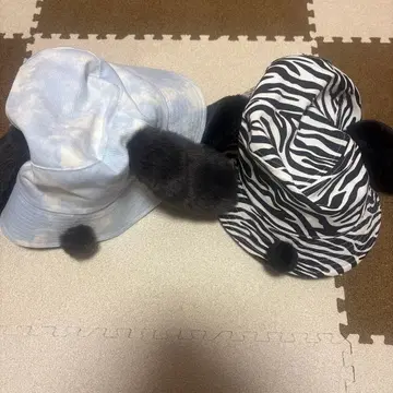 퍼 포함 버킷햇 세트 (스카이블루 제브라 패턴) 스누피 햇