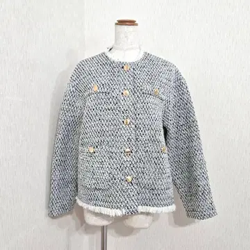 titivate 노카라 트위드 자켓 골드 버튼 포켓 그레이 M