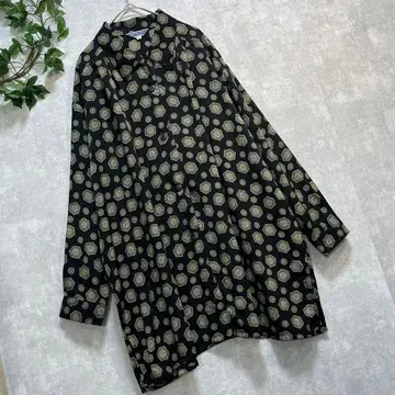 블랙 오버 사이즈 모드 스타일 빈티지 올 패턴 셔츠 롱 기장