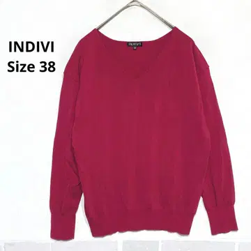 INDIVI V넥 긴팔 니트 얇은 소재 스웨터 짙은 핑크 워셔블 i784