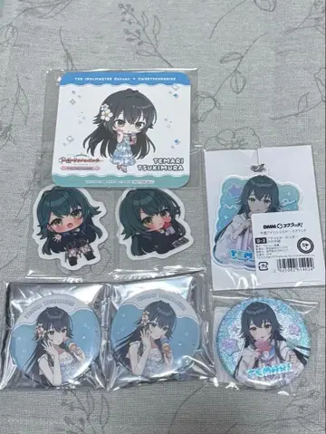츠키무라 테마리 스티커 캔뱃지 아크릴 키링 + 증정 코스터