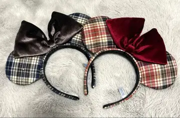 미키 귀 모양 체크 무늬 머리띠