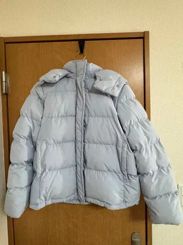 GU 여성용 라이트 블루 후드 부착 아우터