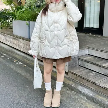 하트 퀼팅 리본 오버 다운 자켓