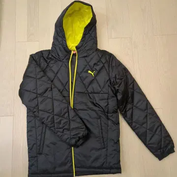 PUMA 후드 부착 롱 코트 L 블랙/노랑