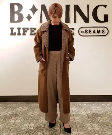 S 새상품 B:MING by BEAMS / 카멜 스트레치 리브 팬츠