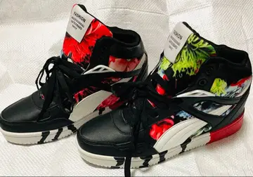 하이컷 스니커즈 블랙/플라워 무늬/레드 남녀 공용