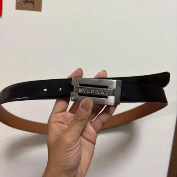 BULGARI 블랙 가죽 벨트