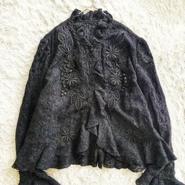 진 zin 프릴 꽃 모티브 꽃 자수 블랙