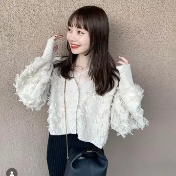 hinari 프린지 니트 숏 가디건