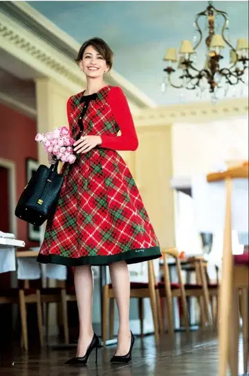 미사용 M'S GRACY 원피스 체크 빨간색 크리스마스