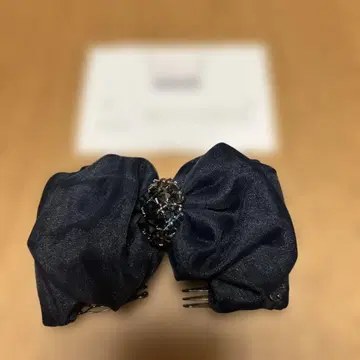 컴플렉스 비스 스와로브스키 부착 리본 더블 빗 네이비