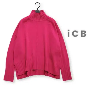 icb 메리노울 핑크 하이넥 니트 스웨터