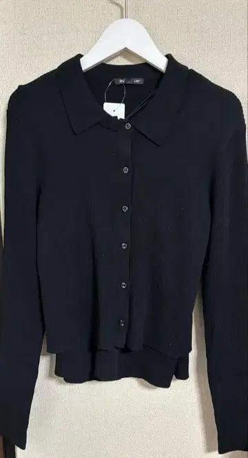 GU 2피스 리브 니트 피케 셔츠 L 블랙 새상품