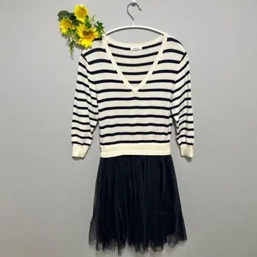 프레이 아이디 원피스 튤 콤비 네이비 보더 긴팔 사이즈 0