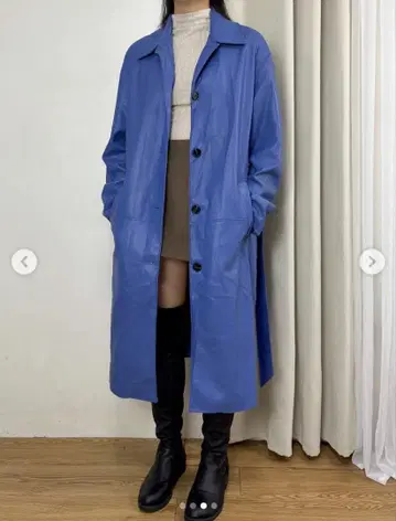 Bershka 페이크 레더 트렌치 코트 블루