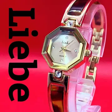 Liebe 옥타곤 스톤 쿼츠 손목시계 골드 브라운 새 배터리