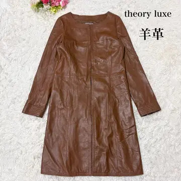 [ 새상품급 ] 띠어리 럭스 노카라 램 가죽 롱 코트 브라운 40