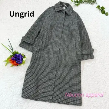 Ungrid 스탠 칼라 체크 무늬 롱 코트 두꺼운 원단 M~L 그레이