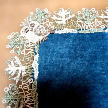 새상품 레어 긴자와 레이스 손수건 겨울 부엉이 비리디안