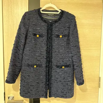 LAPINE BLANCHE 네이비 트위드풍 노카라 자켓