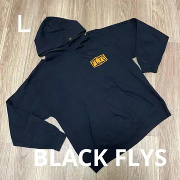 BLACK FLYS 로고 후드티 L 속기모 블랙 x 오렌지