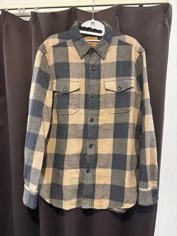 아메리칸 이글 플란넬 셔츠 베이지 블랙 체크 셔츠