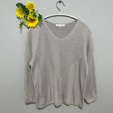 grove V넥 라메 니트 긴팔 얇은 소재 여성용 라이트 그레이 M