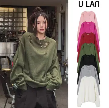 U LAN 데미지 가공 오버 사이즈 니트