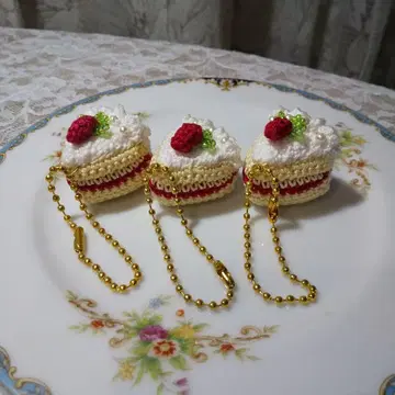 딸기 쇼트 케이크 3개 세트, 백참, 스트랩, 핸드메이드