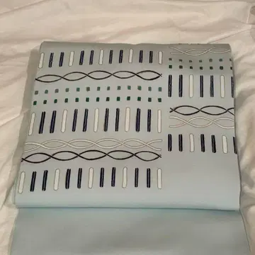 시오제 나고야 오비 스카이블루 기하학 패턴 금채 있음 실크 미사용