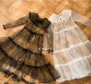 [ 틸과 레트로 ] 빅 옷깃 튤 티어드 원피스 블랙