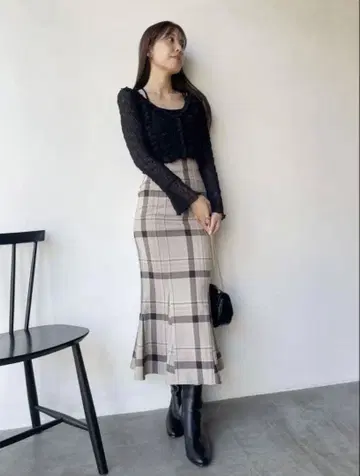 snidel 하이웨스트 머메이드 스커트 체크
