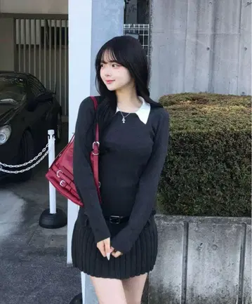 프레피 니트 미니 원피스